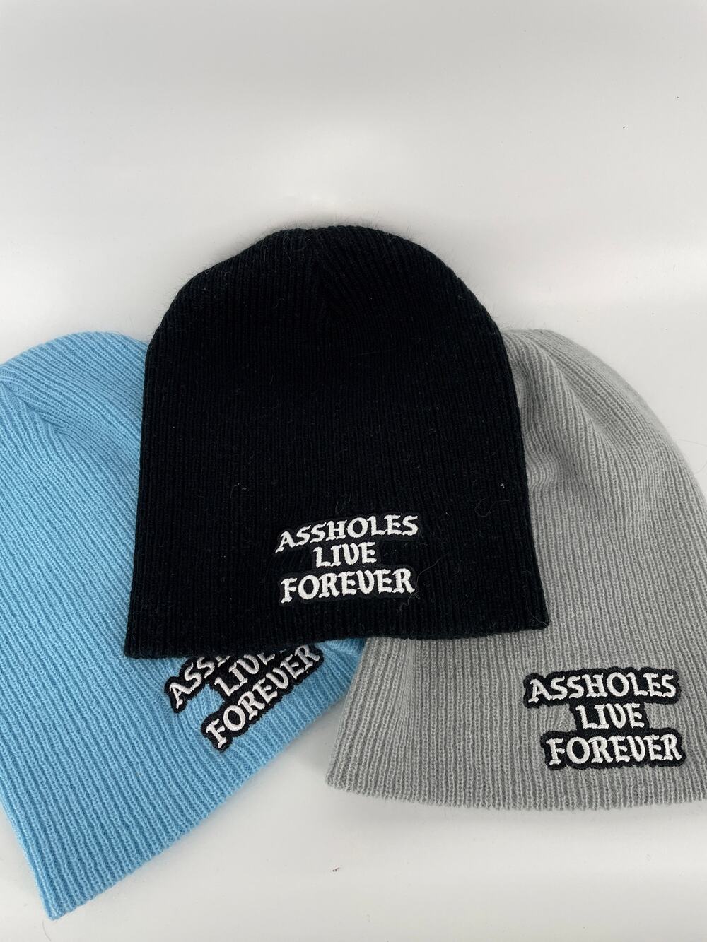 A**holes Live Forever Beanie Bundle Set-Black‎ Grey Light Blue